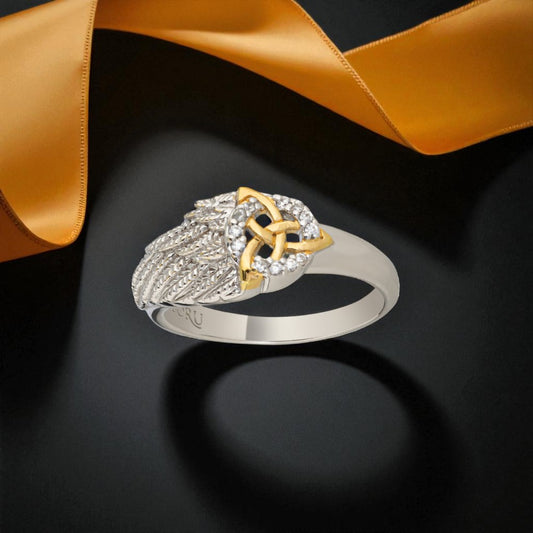 Gold Plated Trinity & Silver Angel Wing Ring