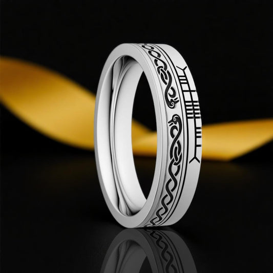 LeCheile Wedding Ring with Ogham - Narrow