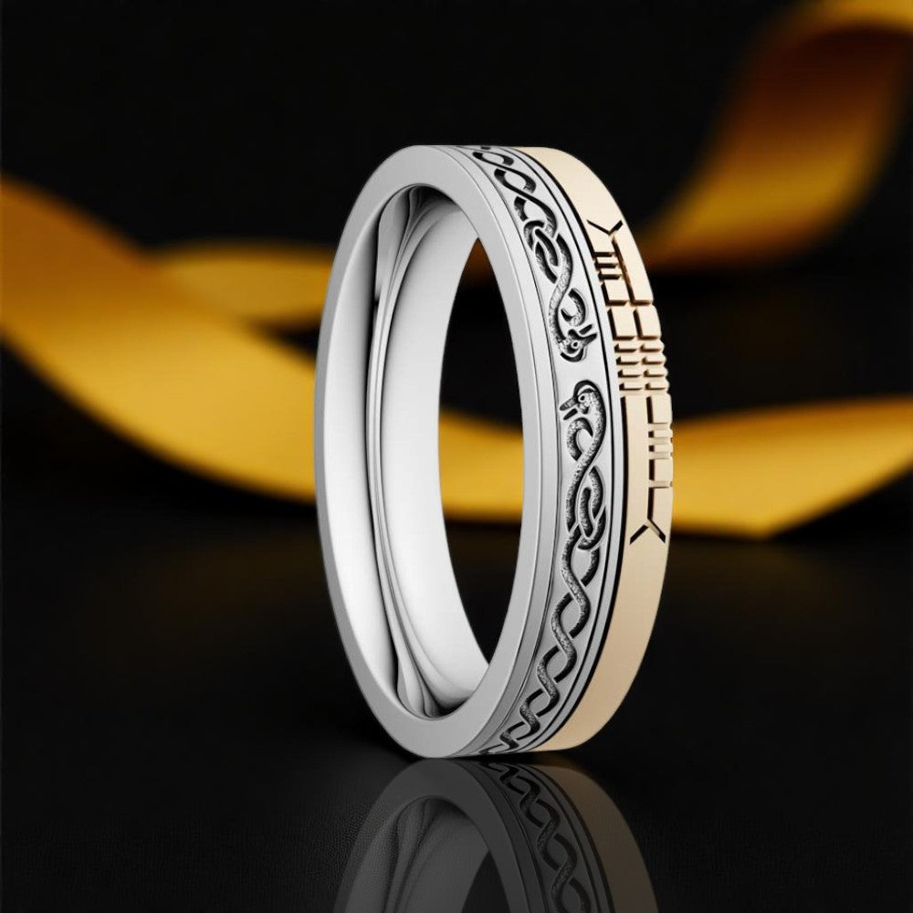 LeCheile Wedding Ring with Ogham - Narrow