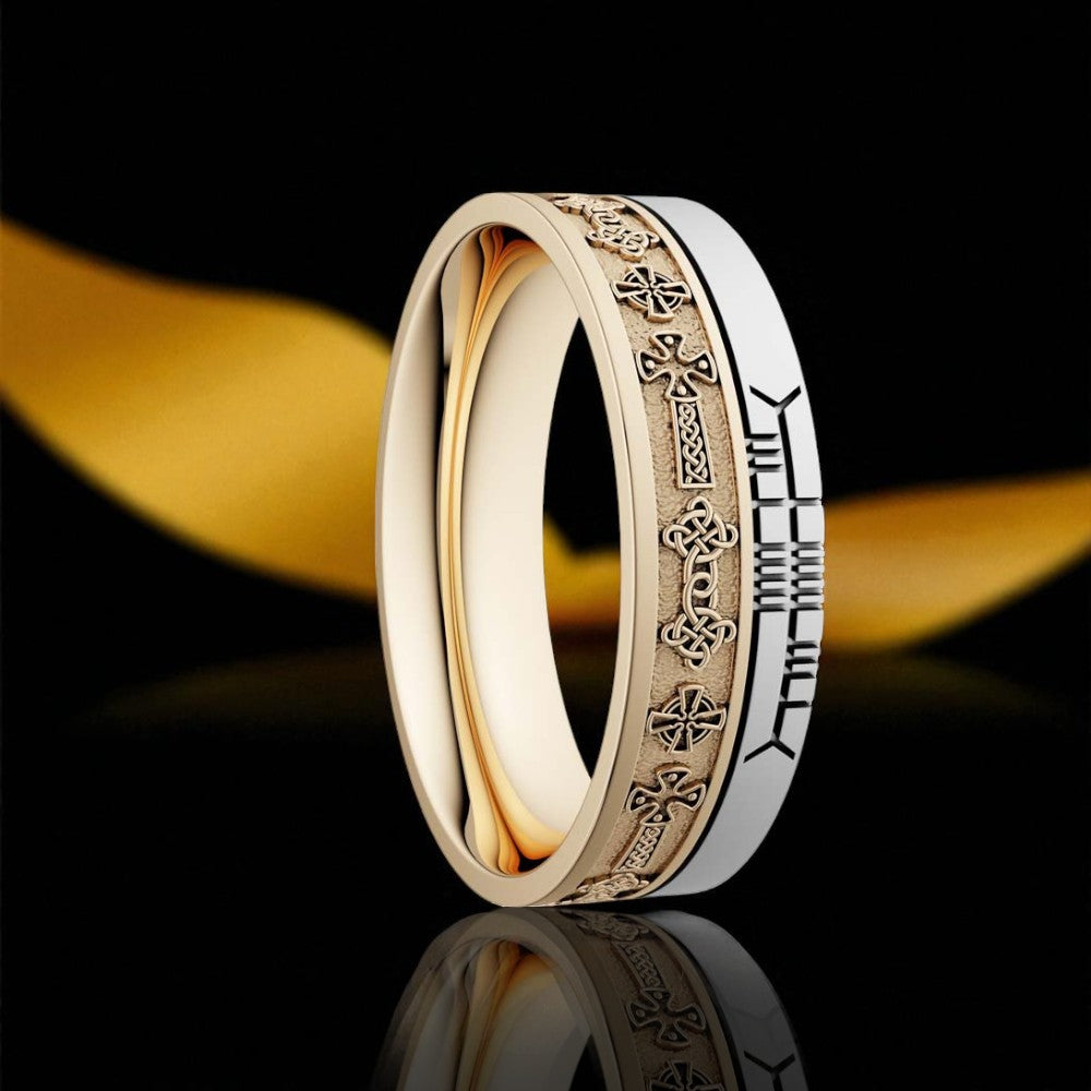 Celtic Cross 7.2mm Wedding Ring with Ogham