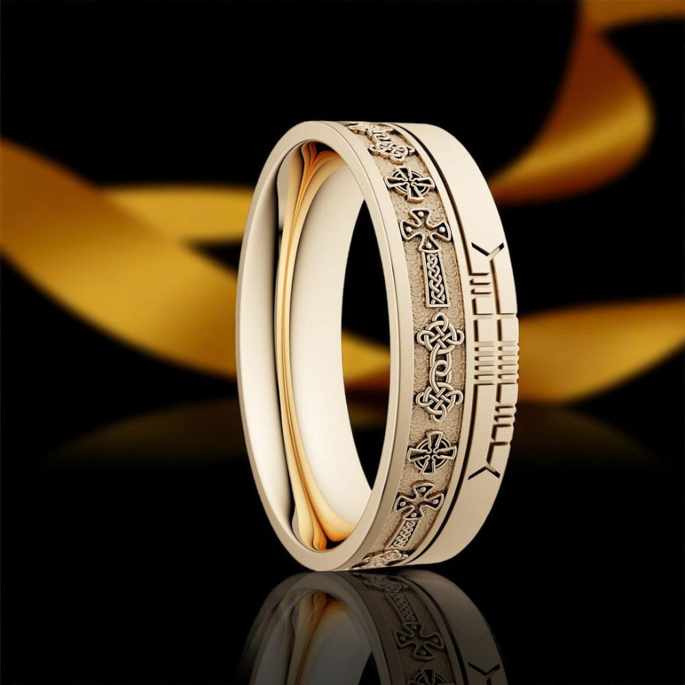Celtic Cross 7.2mm Wedding Ring with Ogham