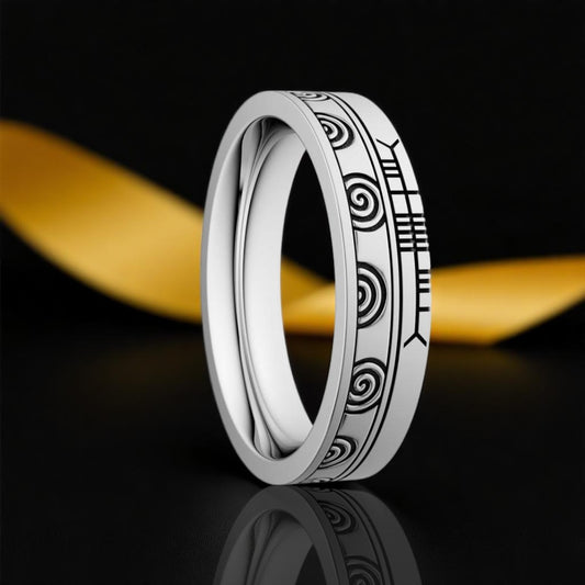 Newgrange Wedding Ring with Ogham - Narrow