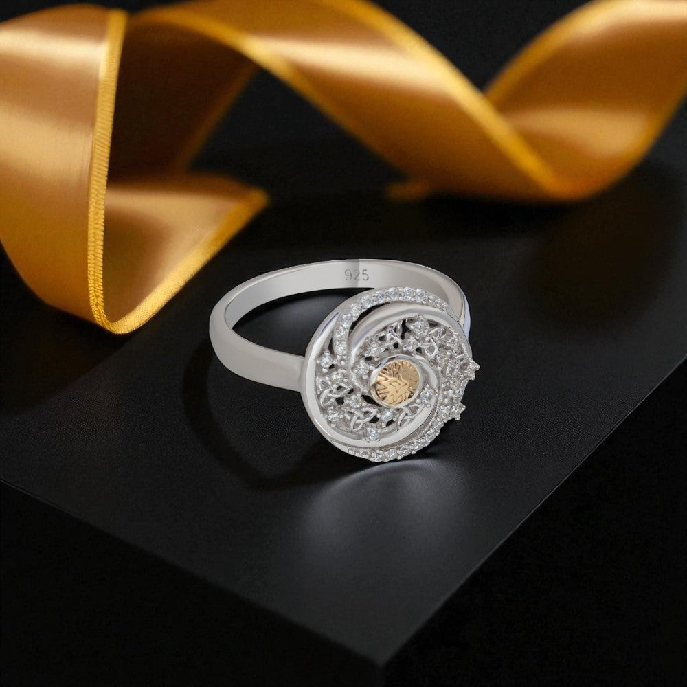 Silver Solstice Ring Swirls with 18K Bead