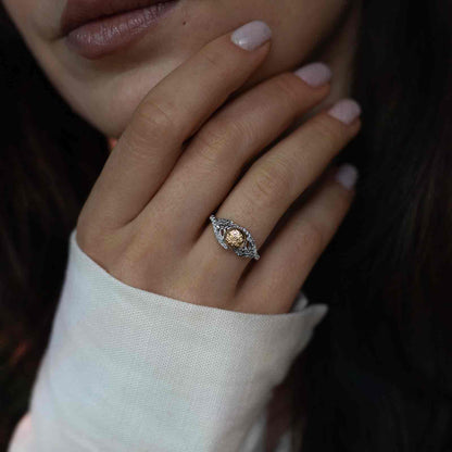 Silver Solstice Ring Twisted Trinity with 18K Bead