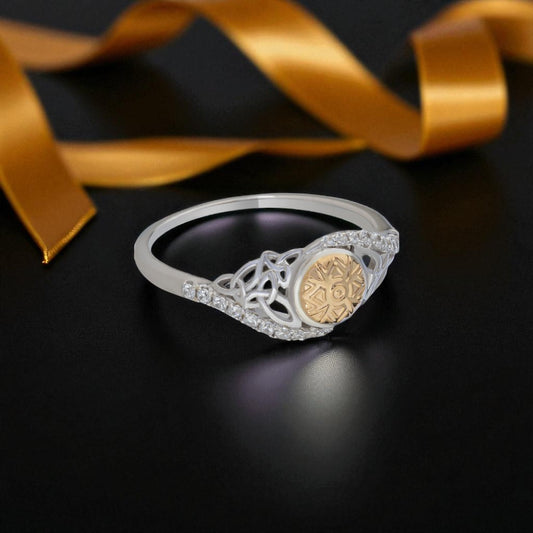 Silver Solstice Ring Twisted Trinity with 18K Bead