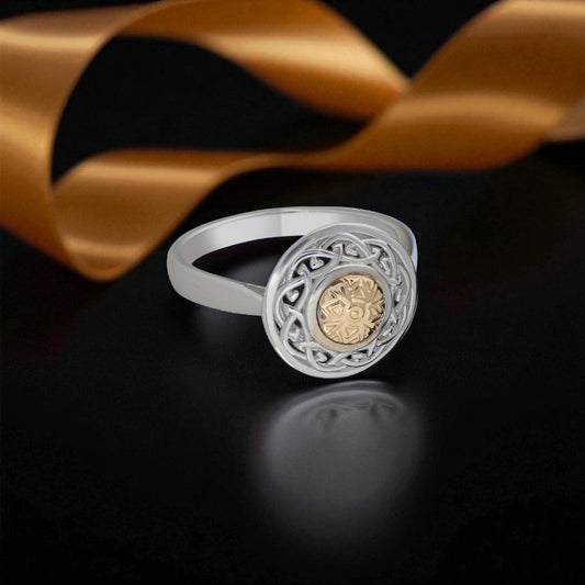 Silver Solstice Ring Celtic Knot with 18K Bead
