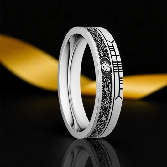 Celtic Warrior Wedding Ring with Ogham - Narrow