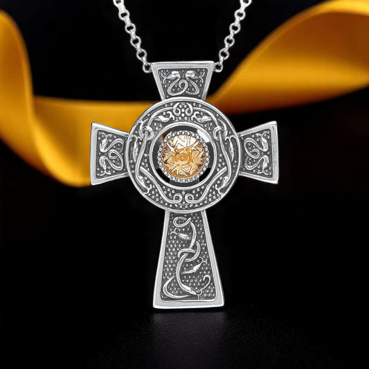 Silver Cross Wood Quay Large with 18K Bead