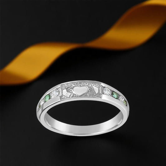 Diamond Emerald Claddagh Ring