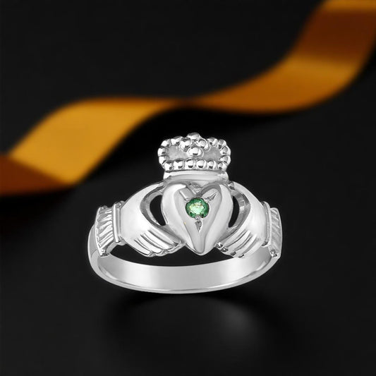 Traditional Medium Claddagh Ring with Emerald