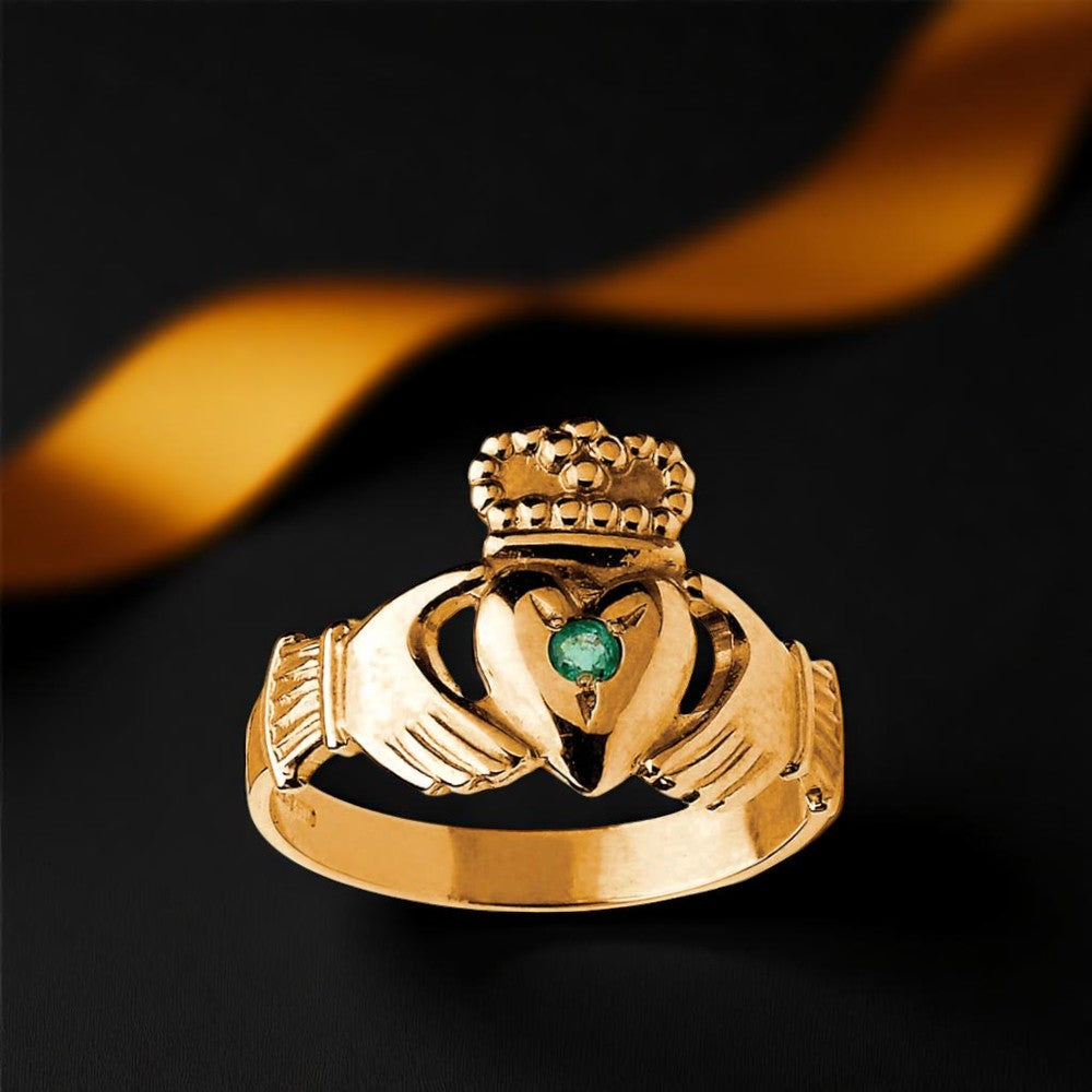 Traditional Medium Claddagh Ring with Emerald