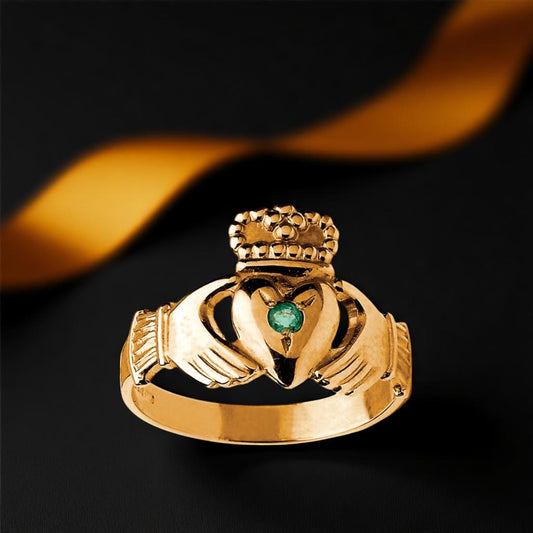 Traditional Medium Claddagh Ring with Emerald