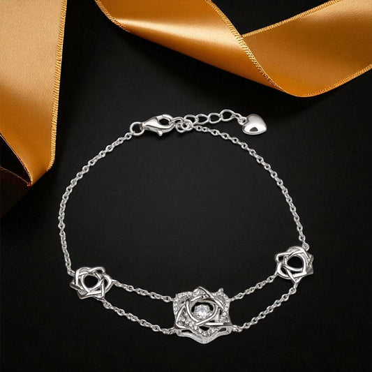Silver Bangle Dancing Stone Trinity & Heart