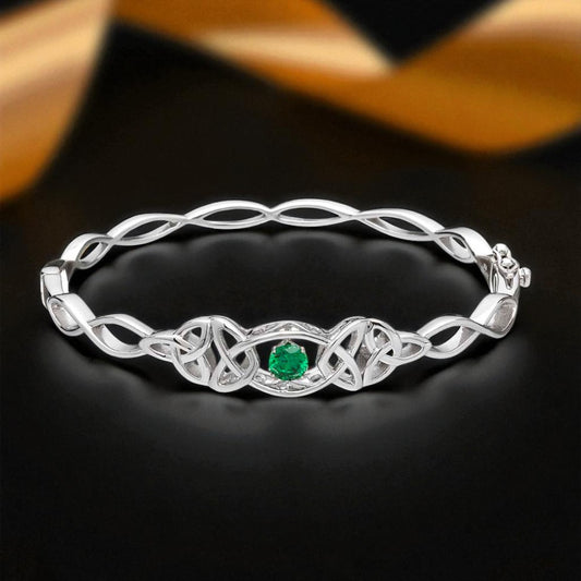 Silver Bangle Dancing Stone Trinity Green CZ