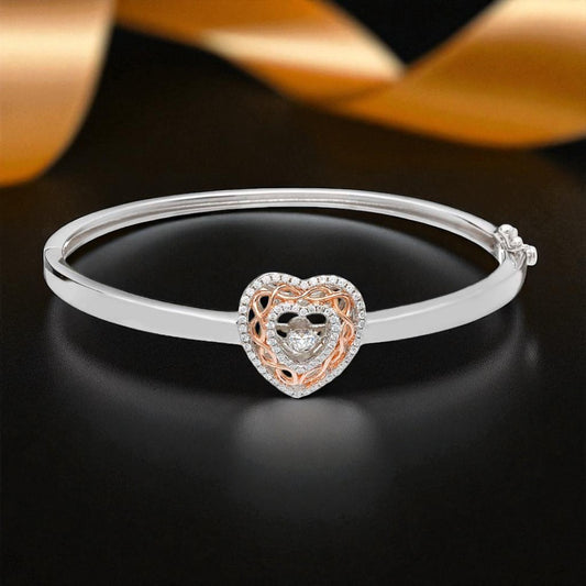Silver Bangle Dancing Stone Celtic Knot Heart