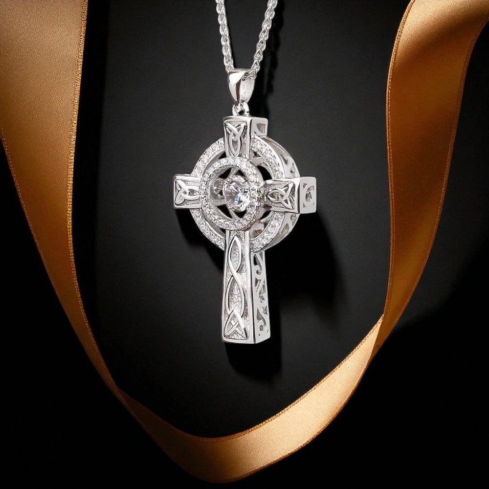 Silver Cross Dancing Stone Double Circle