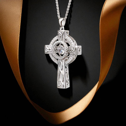 Silver Cross Dancing Stone Double Circle