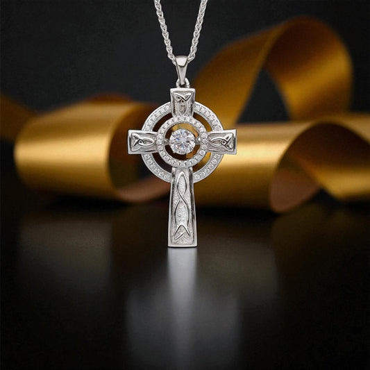 Silver Cross Dancing Stone Double Circle