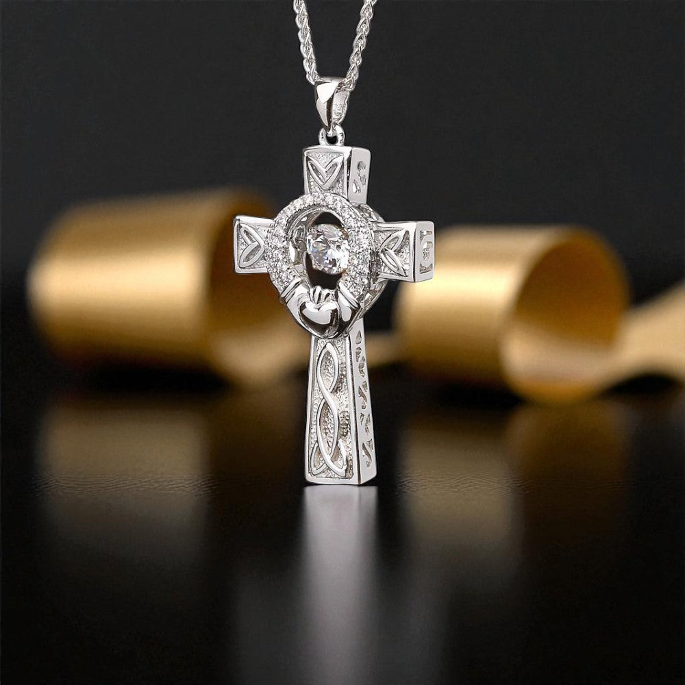 Silver Cross Dancing Stone Claddagh