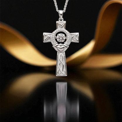 Silver Cross Dancing Stone Claddagh