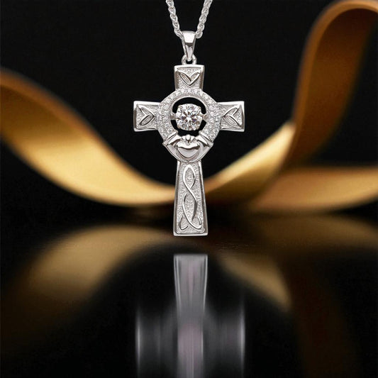 Silver Cross Dancing Stone Claddagh