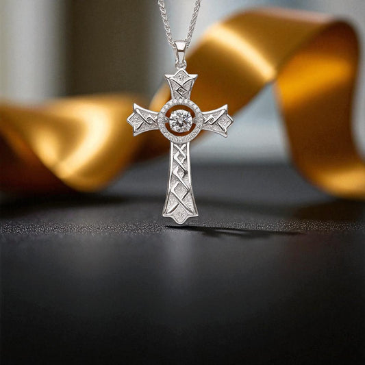 Silver Cross Dancing Stone Pointed