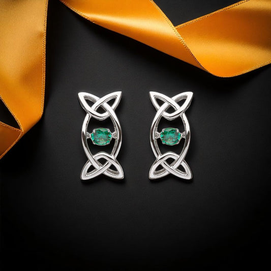 Silver Earring Dancing Stone Trinity Green CZ