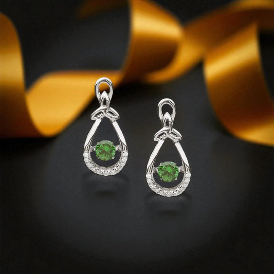 Silver Earrings Dancing Green Stone Trinity Drop