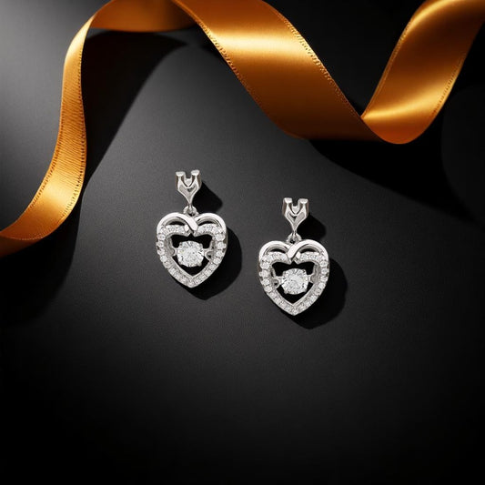Silver Earrings Dancing Stone Heart