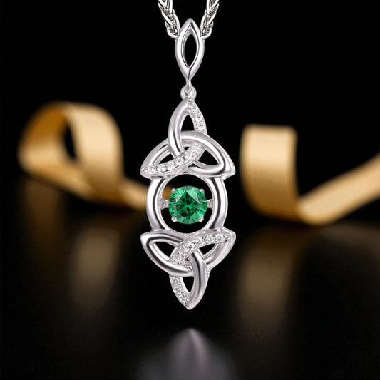 Silver Pendant Dancing Green Stone Trinity