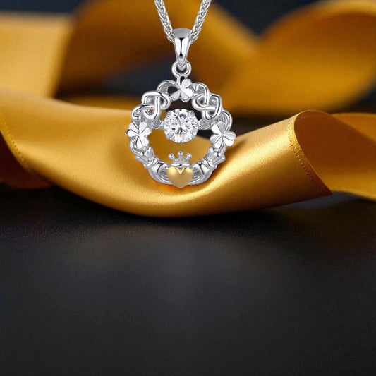 Claddagh & Shamrock Dancing Stone Pendant
