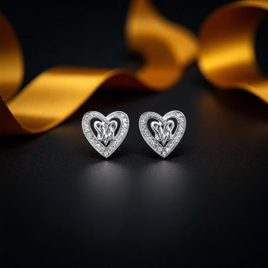 Silver Earrings Pave Double Heart