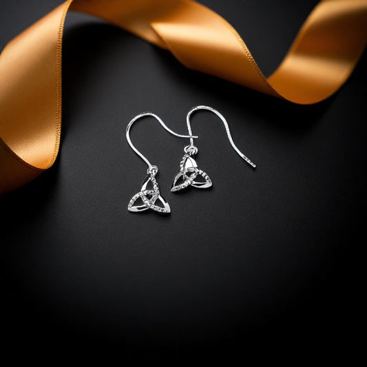 Silver Earrings Argent Stone Set Trinity