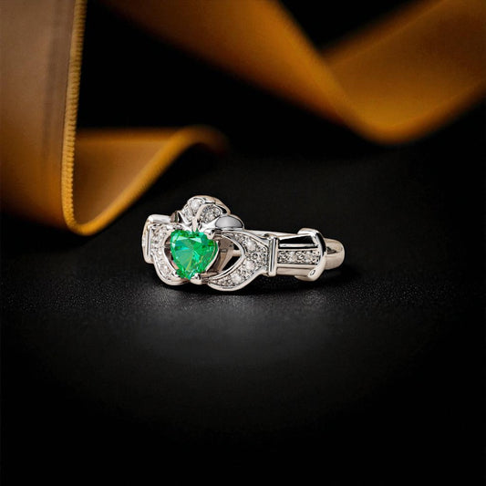 Emerald and Diamond Set Boru Signature Claddagh Ring