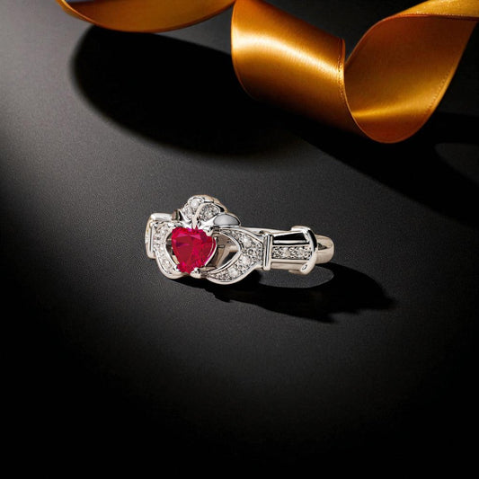 Ruby and Diamond Set Boru Signature Claddagh Ring