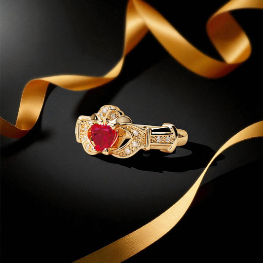 Ruby and Diamond Set Boru Signature Claddagh Ring