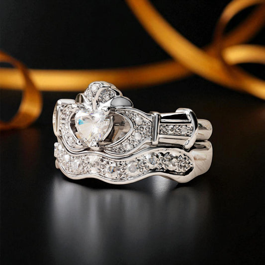 Diamond Set Boru Signature Claddagh Ring and Matching Ring