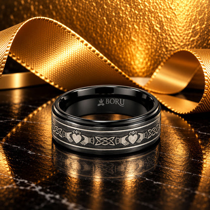 Boru 8mm Titanium Claddagh Design Band