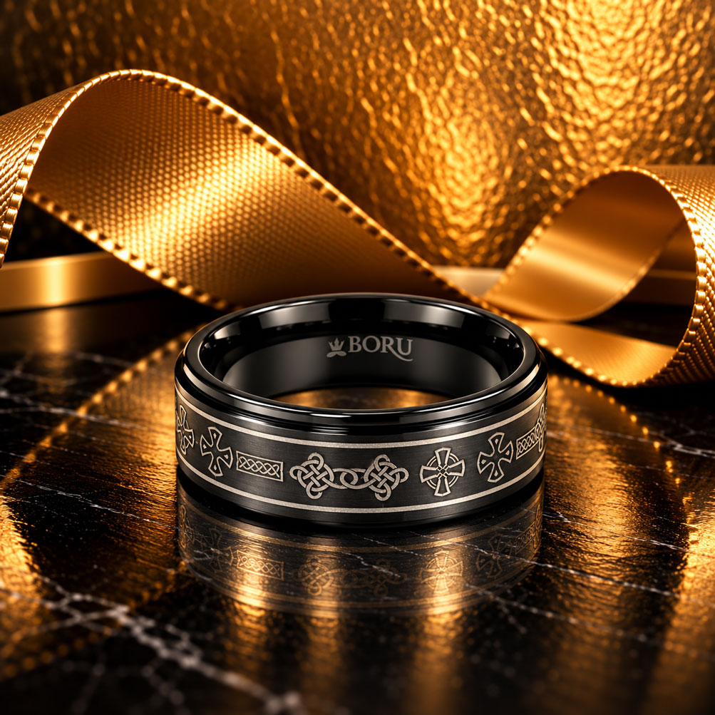 Boru 8mm Titanium Celtic Cross Design Band