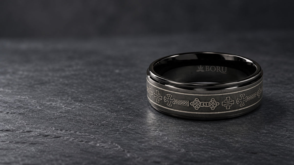 Boru 8mm Titanium Celtic Cross Design Band