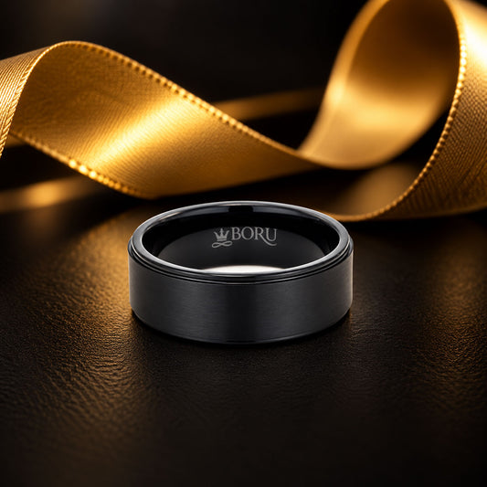 Boru 8mm Black Titanium Brushed Ring