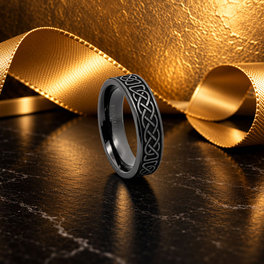Boru 7mm Celtic Knot Black Zirconium Ring