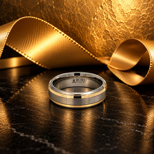 Boru Titanium Domed shaped band with gold colour inlays