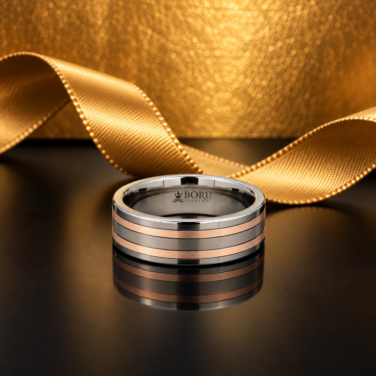 Boru Flat court Titanium Band with gold colour inlays