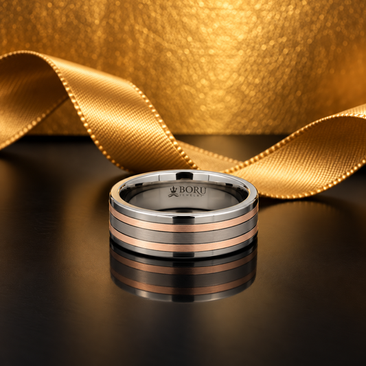 Boru Flat court Titanium Band with gold colour inlays