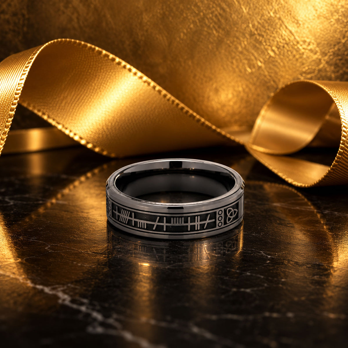 Boru 7mm Ogham Black Zirconium Ring