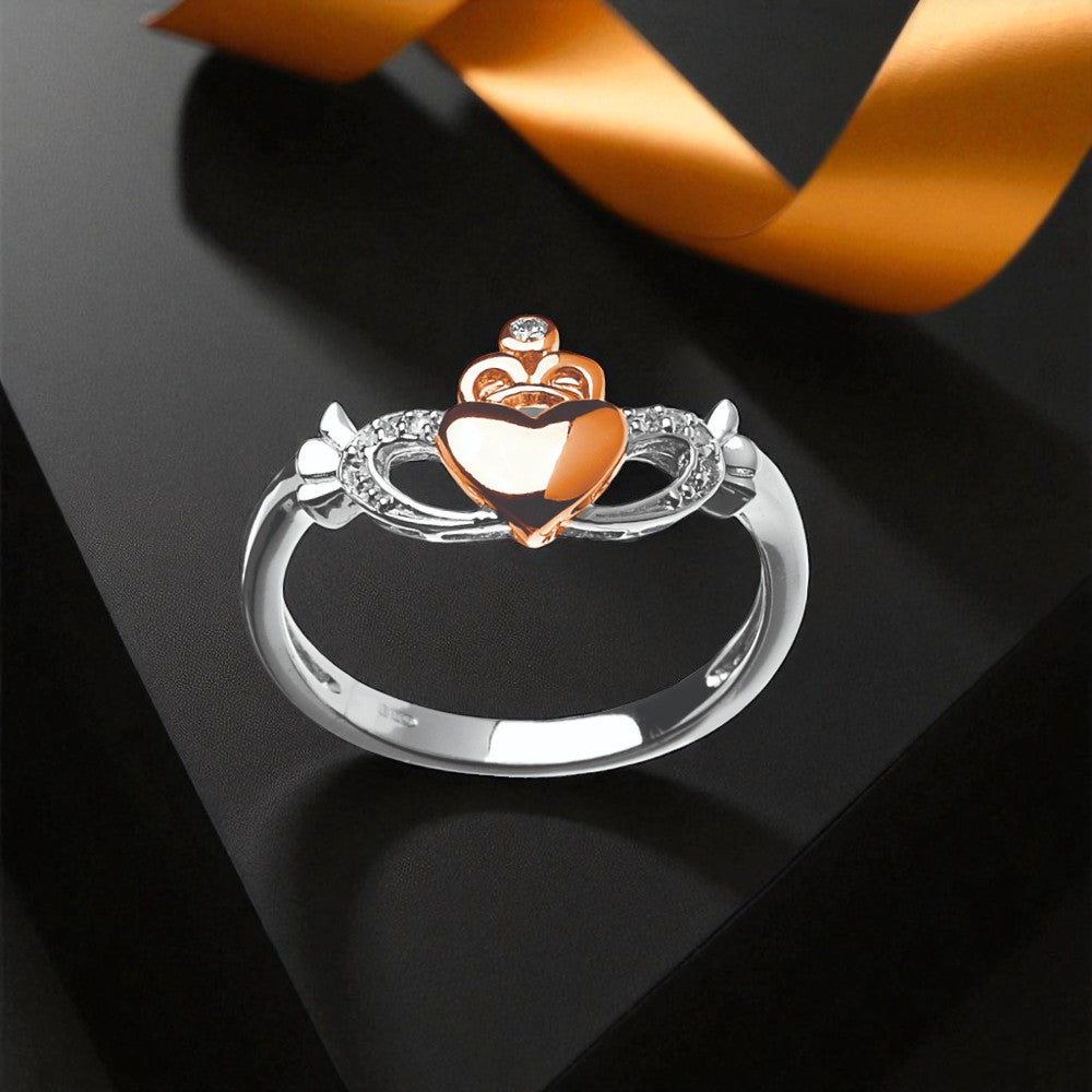 Rose Gold Plate Heart Sterling Silver Ring