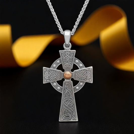 Antiqued Silver & Rose Gold Bead Large CW Cross
