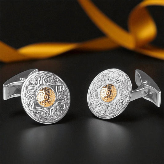 Silver CuffLinks Medium Disc with Bead