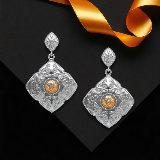 Silver Earrings Kite Style with 18K Bead